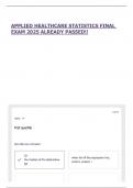 APPLIED HEALTHCARE STATISTICS FINAL EXAM 2025 ALREADY PASSED&excl;&excl;