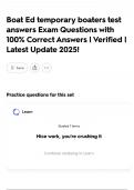 Boat Ed temporary boaters test answers Exam Questions with 100&percnt; Correct Answers &vert; Verified &vert; Latest Update 2025&excl;