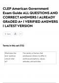 CLEP American Government Exam Guide ALL QUESTIONS AND CORRECT ANSWERS &vert; ALREADY GRADED A&plus; &vert; VERIFIED ANSWERS &vert; LATEST VERSION