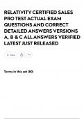 RELATIVITY CERTIFIED SALES PRO TEST ACTUAL EXAM QUESTIONS AND CORRECT DETAILED ANSWERS VERSIONS A&comma; B & C ALL ANSWERS VERIFIED LATEST JUST RELEASED
