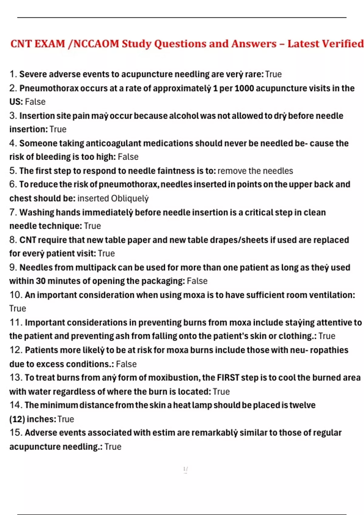 CNT Exam / NCCAOM – Study Questions and Verified Answers | Latest 2025/ ...