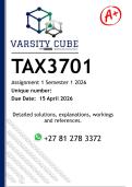 TAX3701 Assignment 2 &lpar;DETAILED ANSWERS&rpar; Semester 1 2026 - DISTINCTION GUARANTEED 