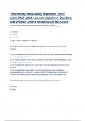 The Heating and Cooling Inspection - AHIT &lpar;American Home Inspectors Training&rpar; Exam 2025&ndash;2026 Accurate Real Exam Questions and Verified Correct Answers JUST RELEASED