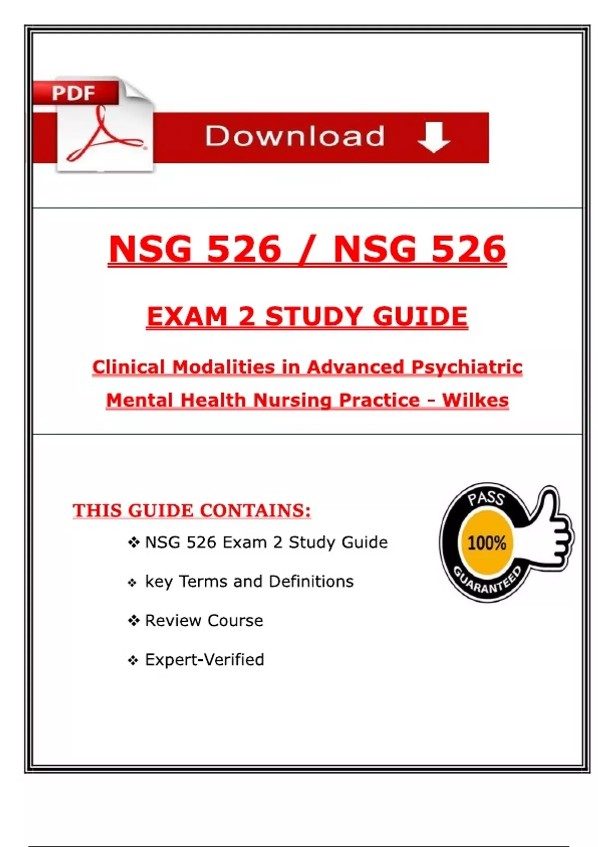 Wilkes NSG 526 Exam 2 Study Guide Clinical Modalities Adv. Psych ...