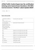 ATSSA Traffic Control Supervisor Re-certification &lpar;missing some basics&rpar; Exam Questions with 100&percnt; Correct Answers &vert; Verified &vert; Latest Update 2025&excl;&excl;