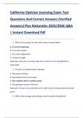California Optician Licensing Exam Test  Questions And Correct Answers &lpar;Verified  Answers&rpar; Plus Rationales 2025&sol;2026 Q&A  &vert; Instant Download Pdf