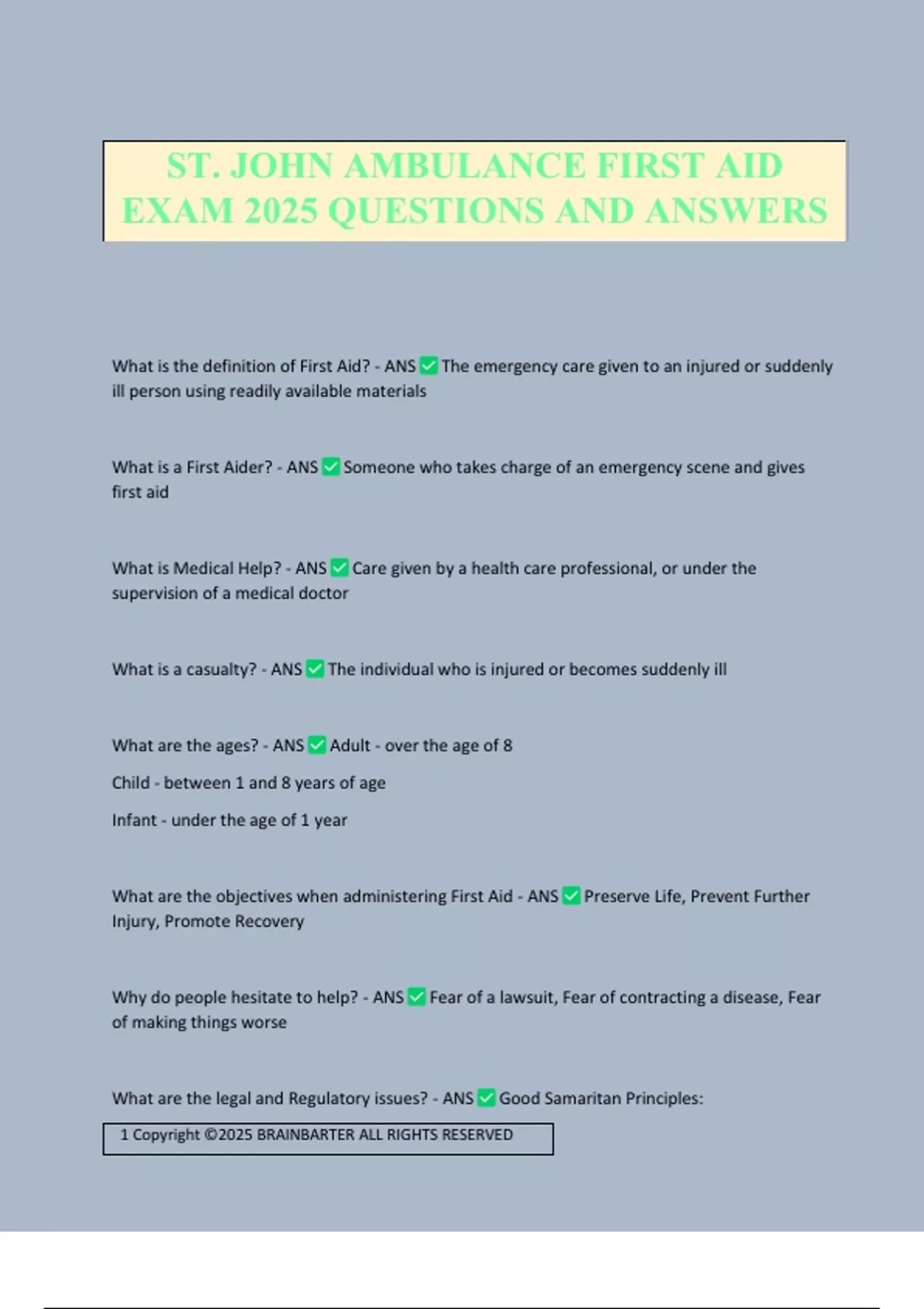 Sam Interview Questions First Aid ST. JOHN AMBULANCE FIRST AID EXAM 2025 QUESTIONS AND ANSWERS - FIRST ...