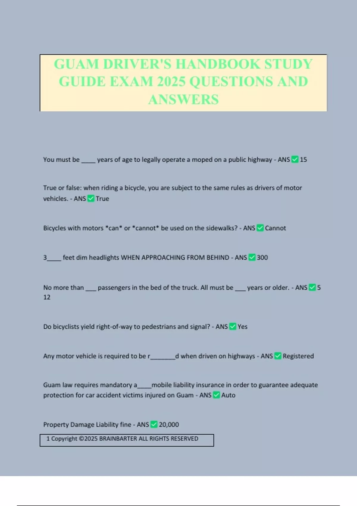 Guam Drivers Abstract Example GUAM DRIVER'S HANDBOOK STUDY GUIDE EXAM 2025 QUESTIONS AND ANSWERS ...