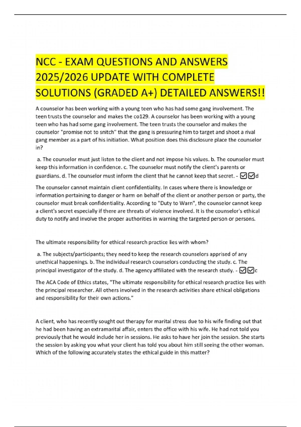 NCC - EXAM QUESTIONS AND ANSWERS 2025/2026 UPDATE WITH COMPLETE ...