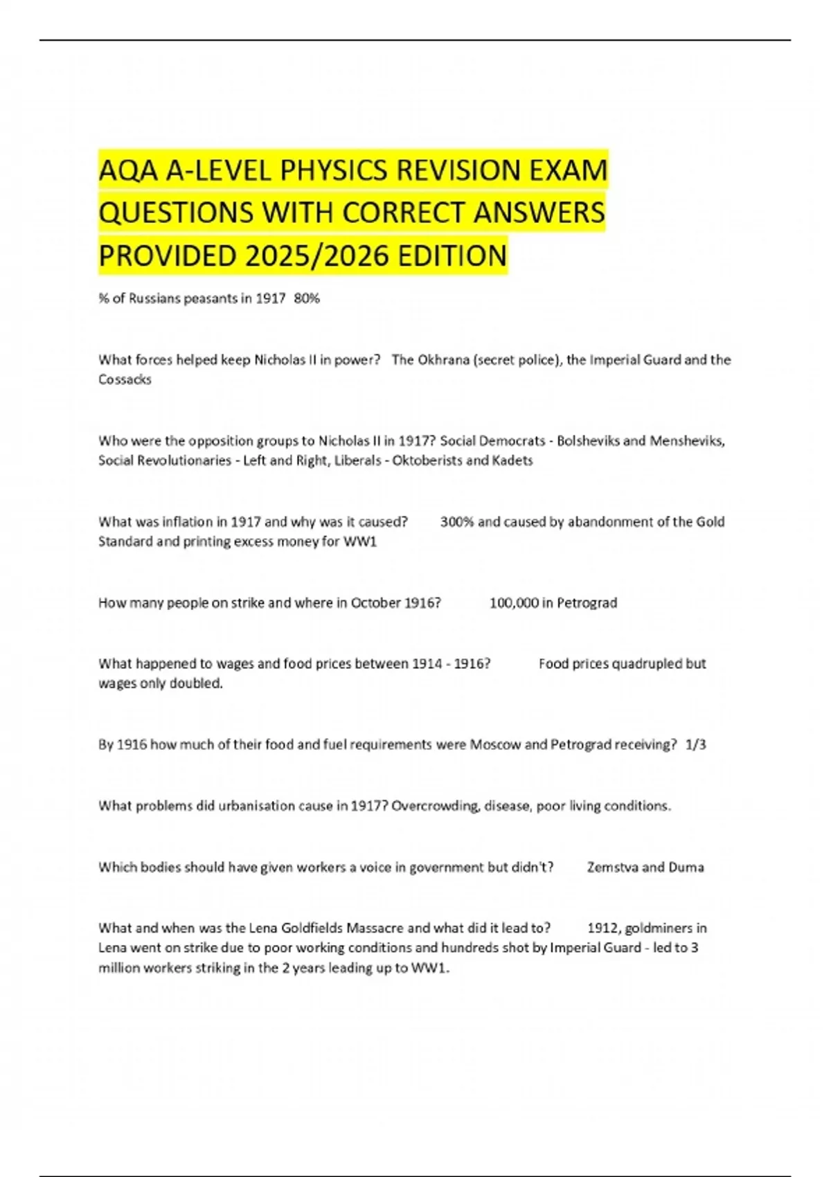 AQA A-LEVEL PHYSICS REVISION EXAM QUESTIONS WITH CORRECT ANSWERS ...