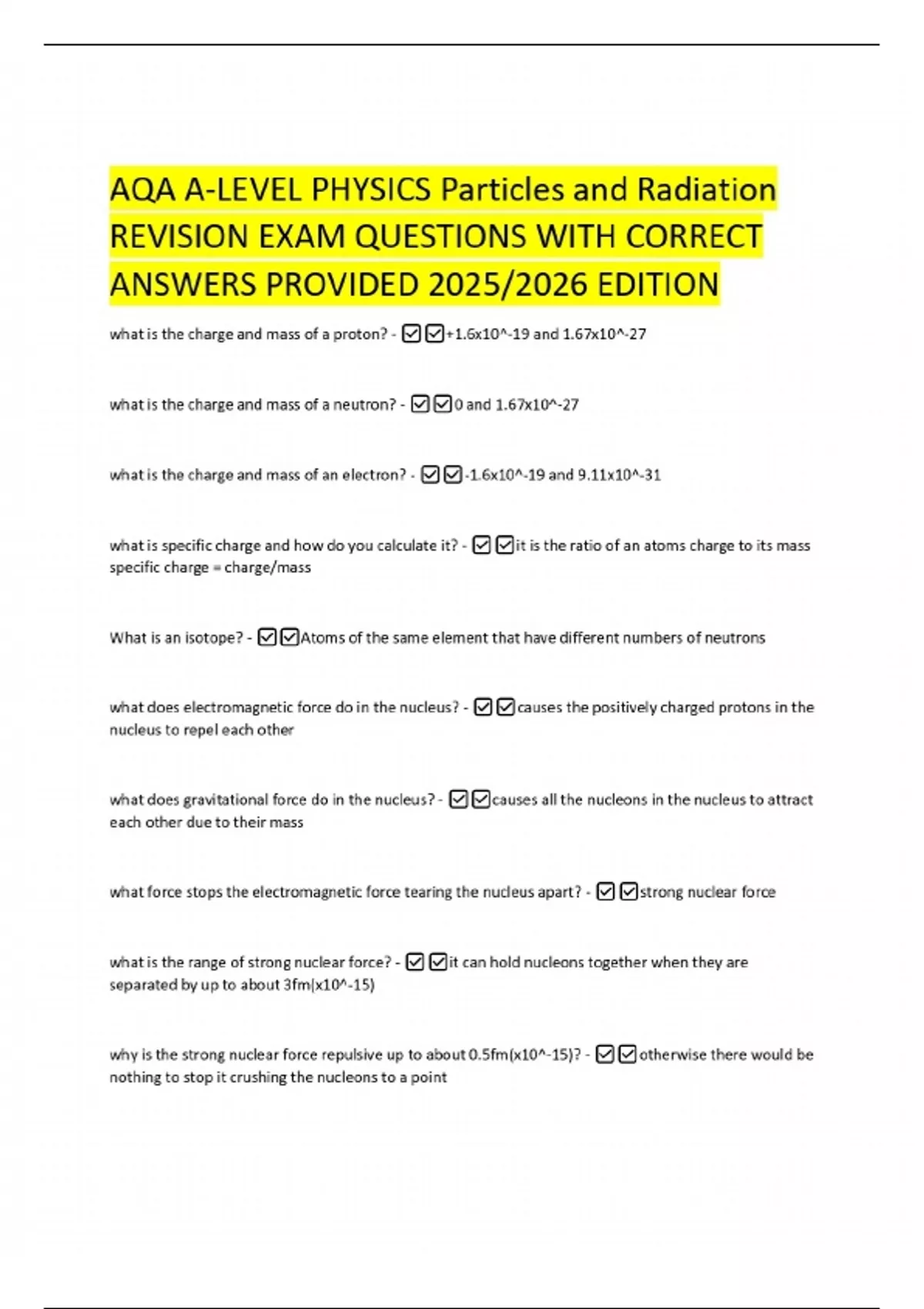 AQA A-LEVEL PHYSICS Particles and Radiation REVISION EXAM QUESTIONS ...