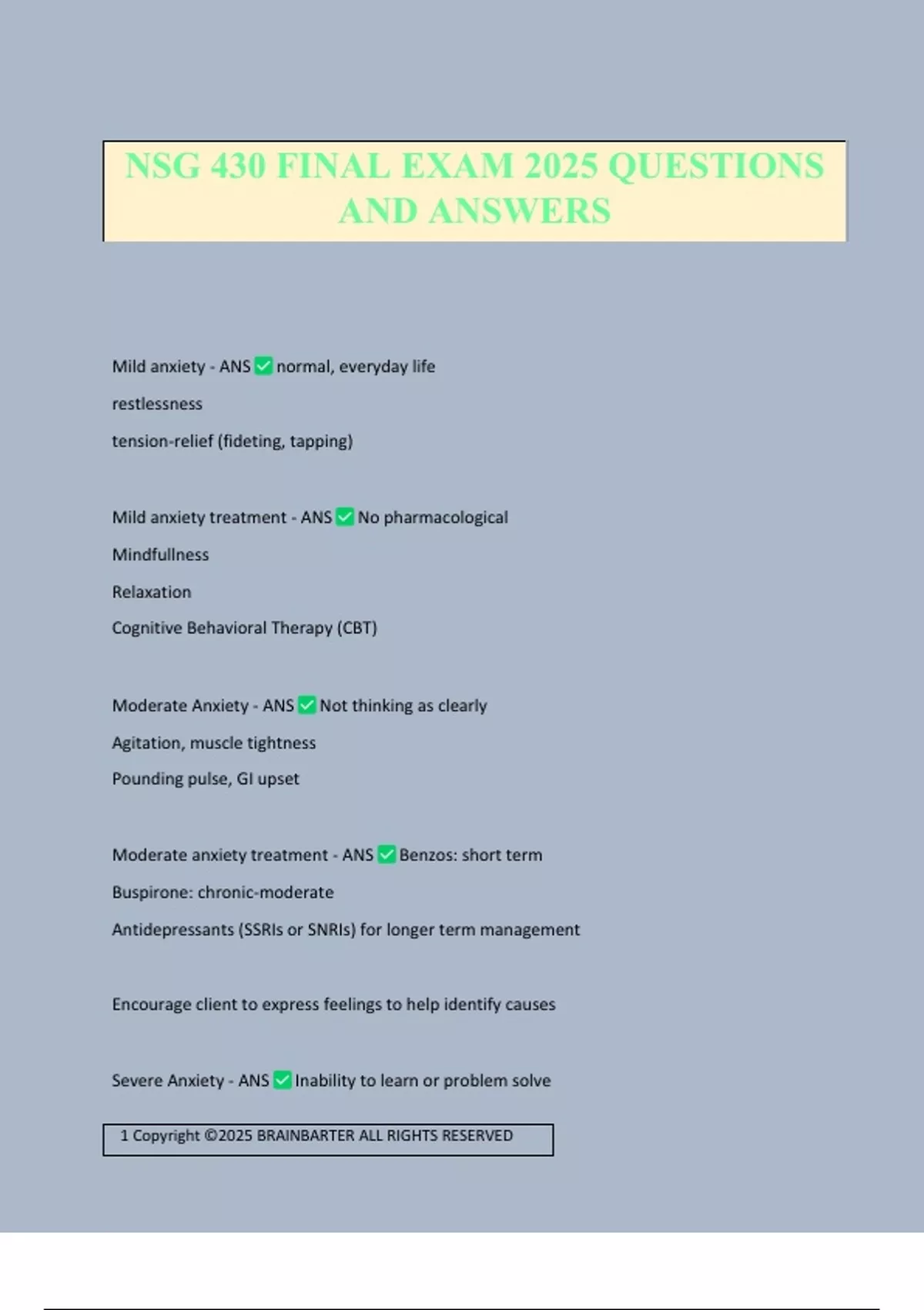 NSG 430 FINAL EXAM 2025 QUESTIONS AND ANSWERS - NSG 430 - Stuvia US