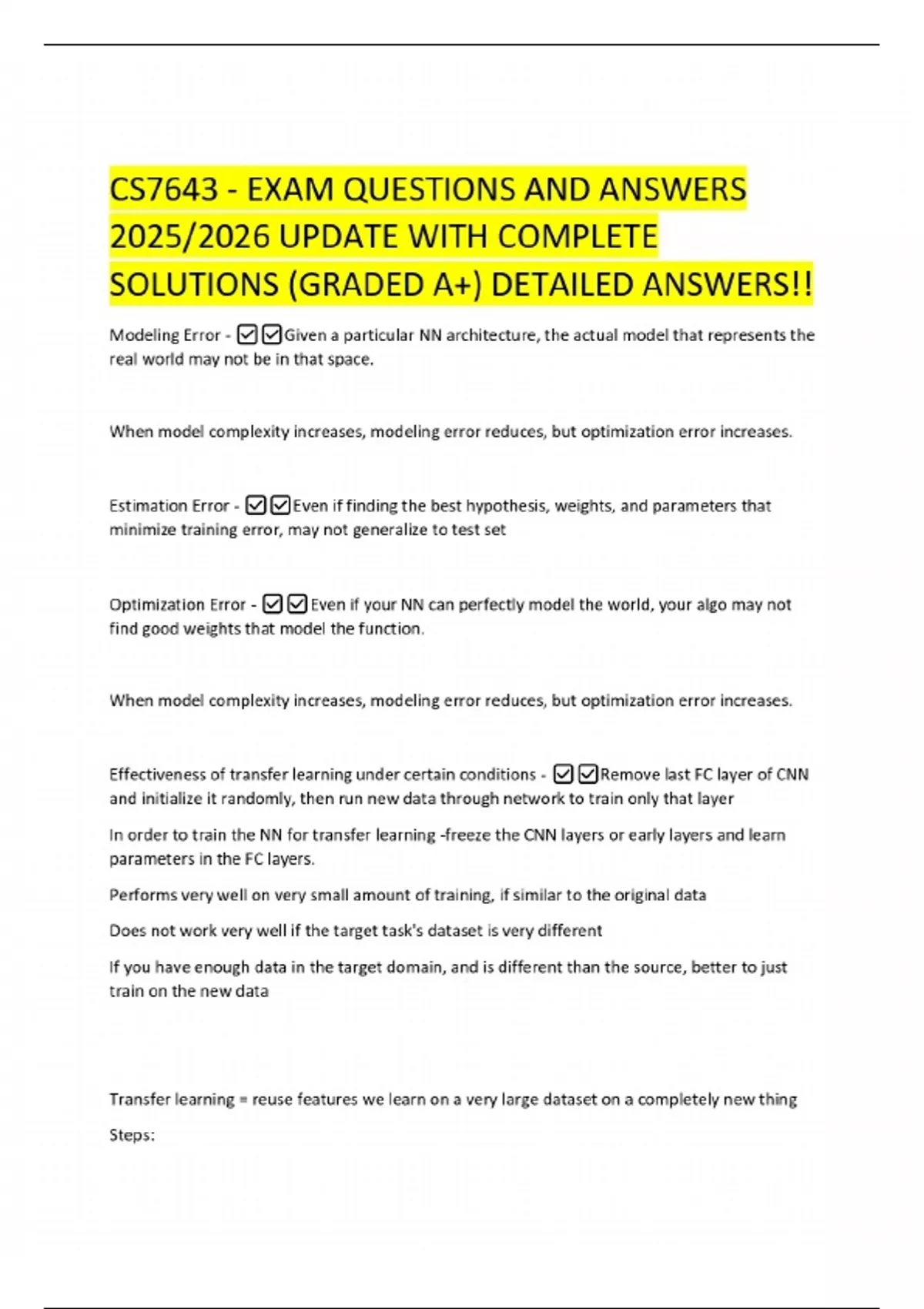 CS7643 - EXAM QUESTIONS AND ANSWERS 2025/2026 UPDATE WITH COMPLETE ...
