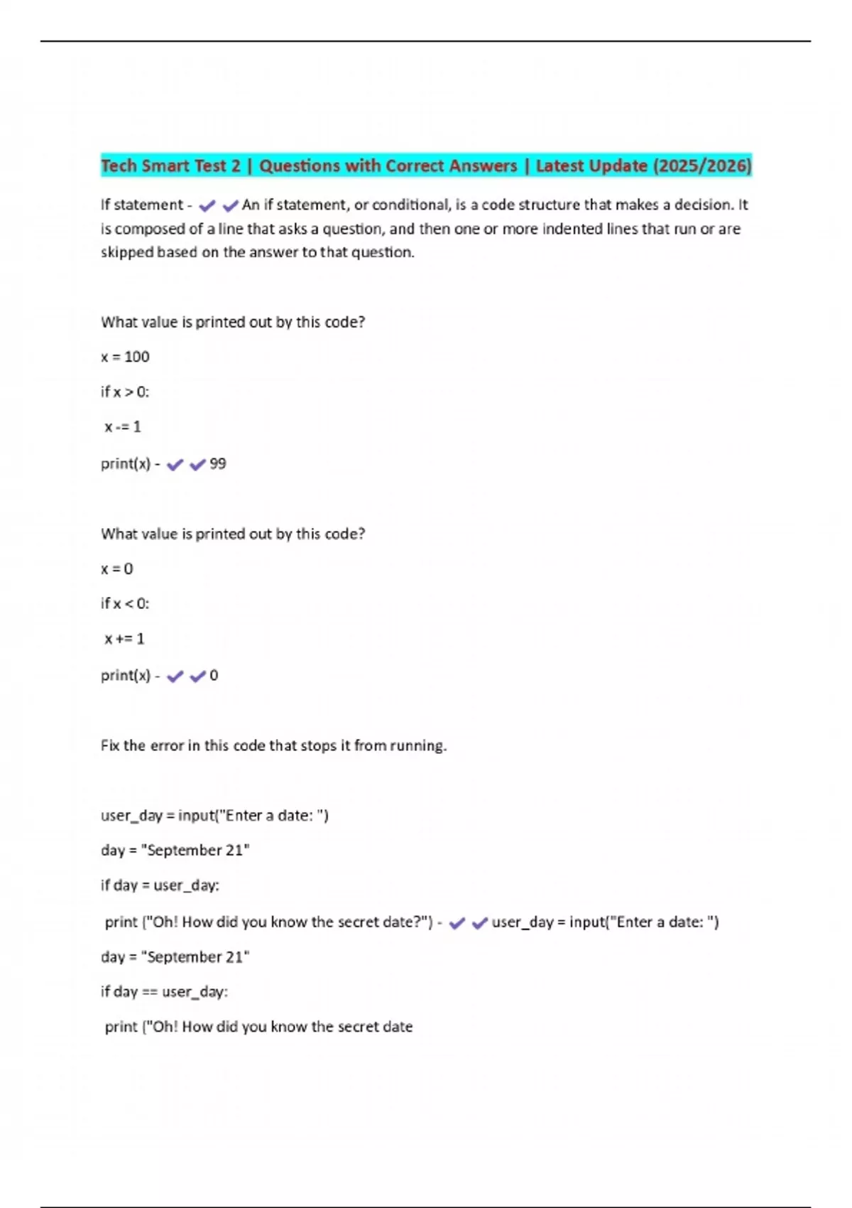 Tech Smart Test 2 | Questions with Correct Answers | Latest Update ...