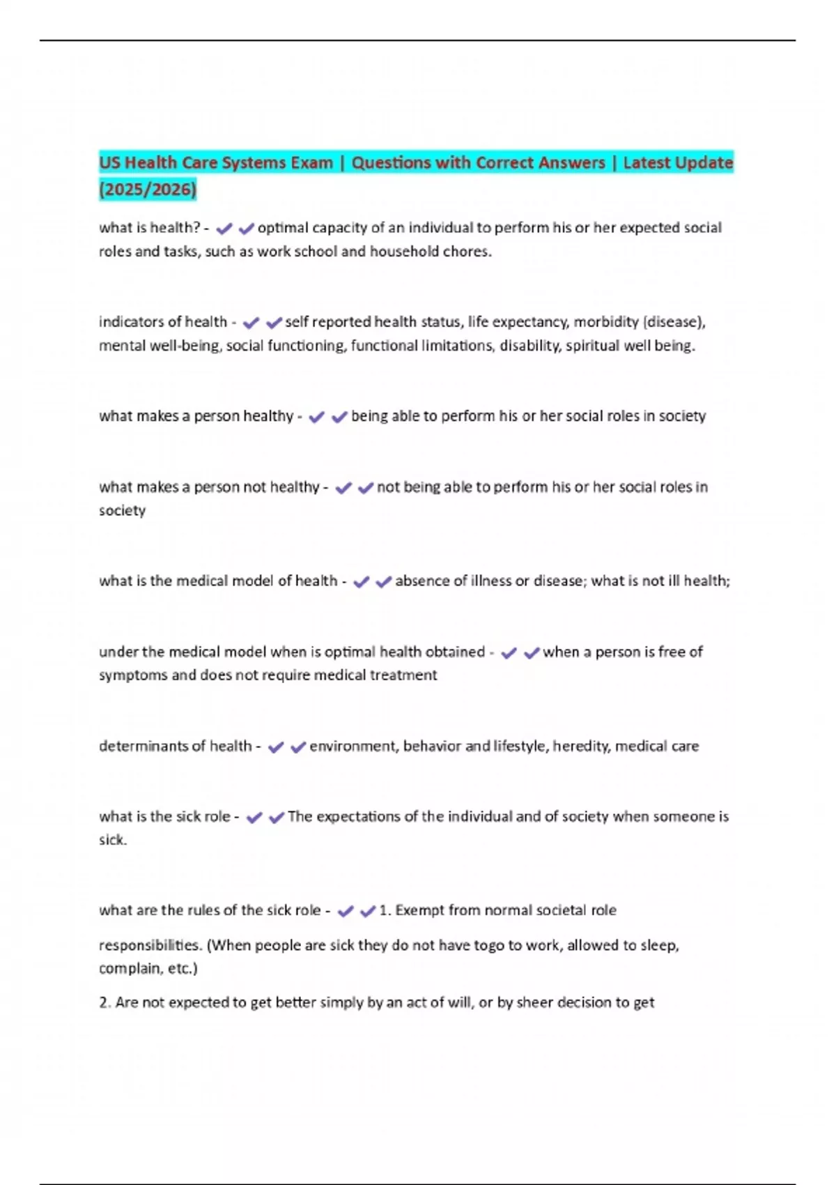 US Health Care Systems Exam | Questions with Correct Answers | Latest ...