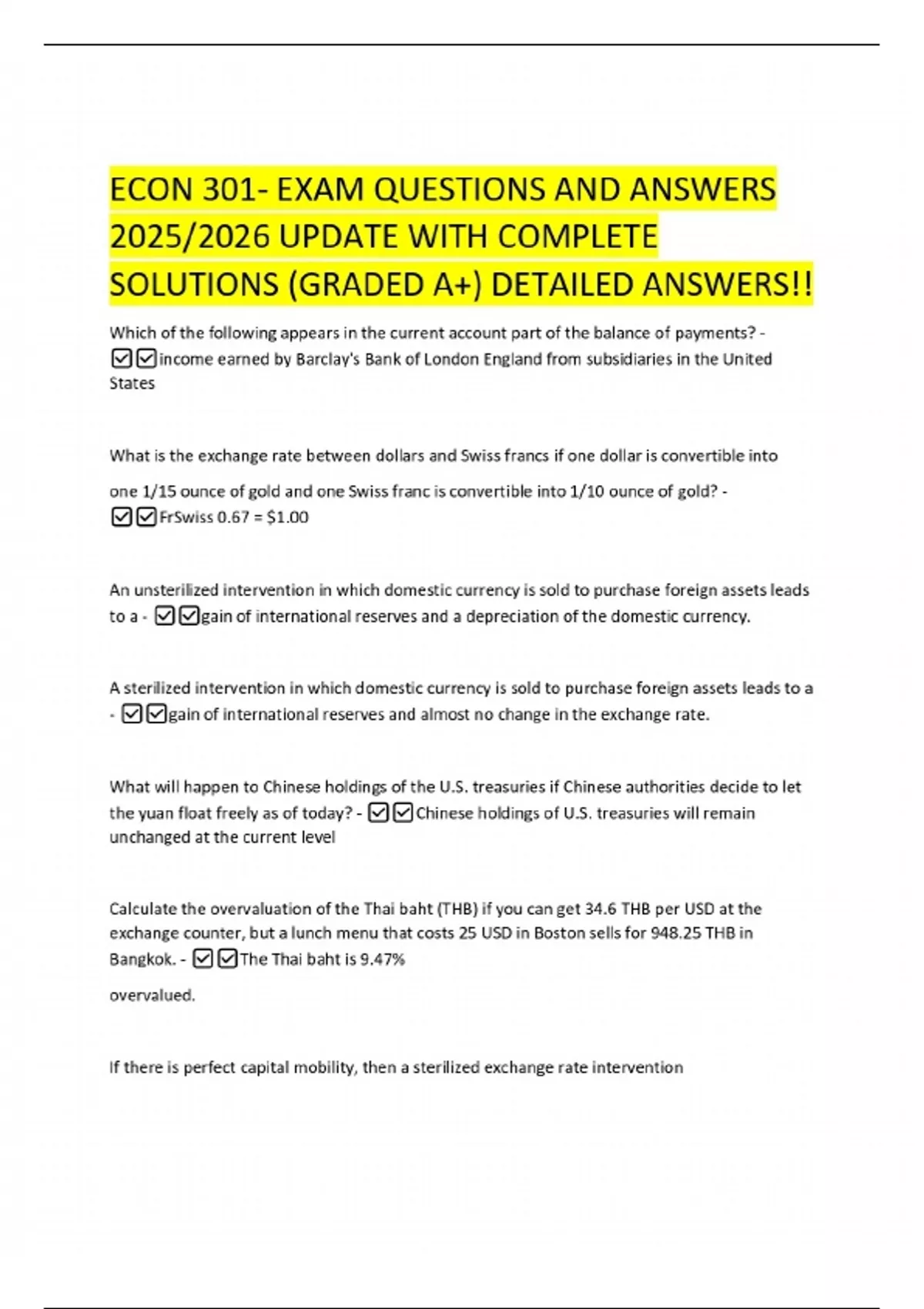 ECON 301- EXAM QUESTIONS AND ANSWERS 2025/2026 UPDATE WITH COMPLETE ...