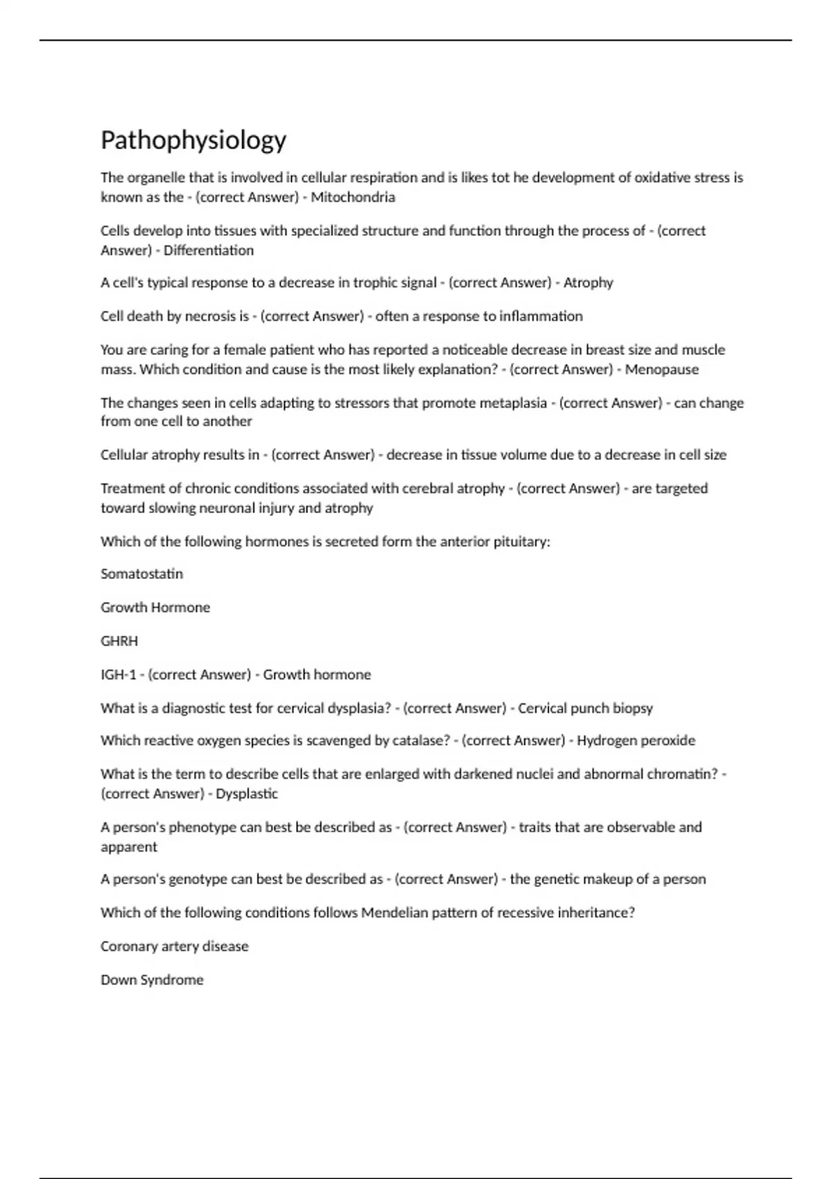 Pathophysiology - Pathophysiology - Stuvia US