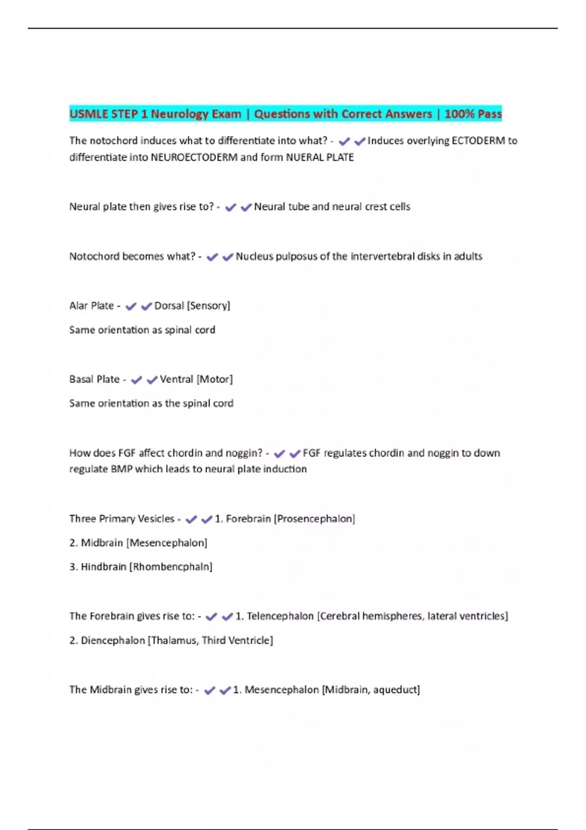 USMLE STEP 1 Neurology Exam | Questions with Correct Answers | 100% ...