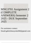 MNG3701 Assignment 2 &lpar;COMPLETE ANSWERS&rpar; Semester 2 2025 - DUE September 2025