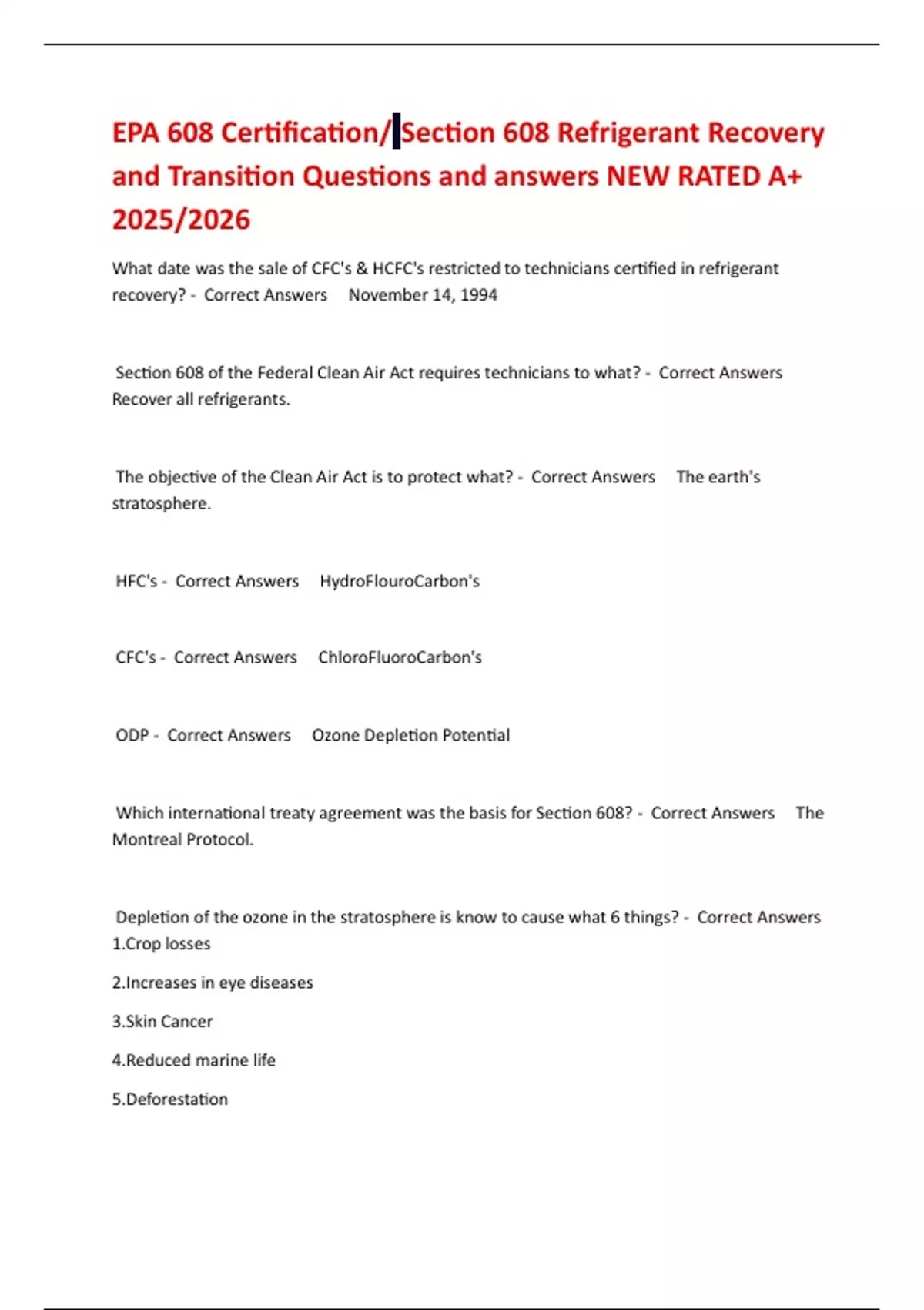 EPA 608 Certification/ Section 608 Refrigerant Recovery and Transition ...