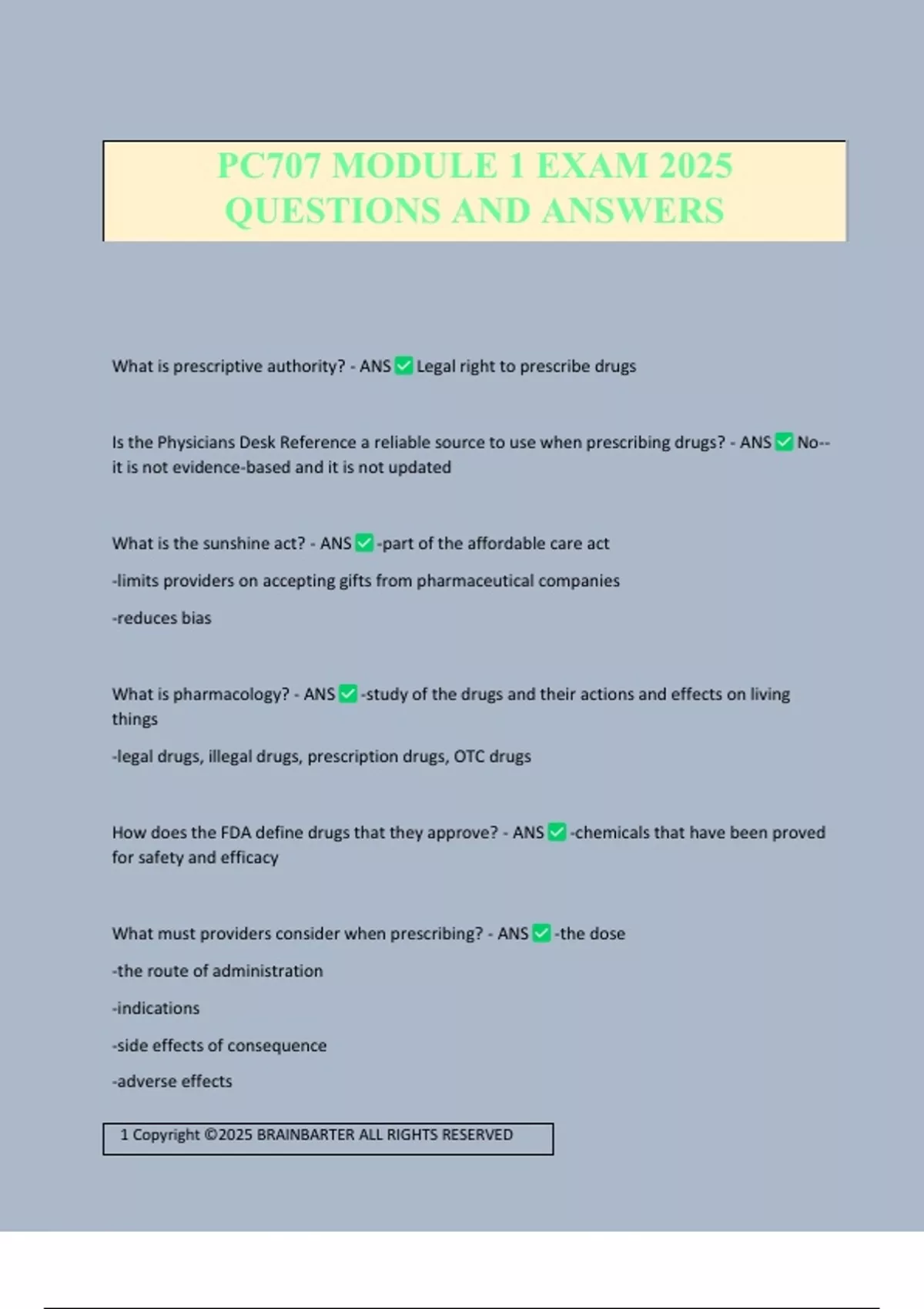 PC707 MODULE 1 EXAM 2025 QUESTIONS AND ANSWERS - PC707 - Stuvia US