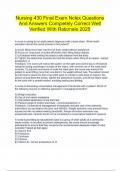 Nursing 430 Final Exam Nclex Questions And Answers Completely Correct Well Verified With Rationale 2025
