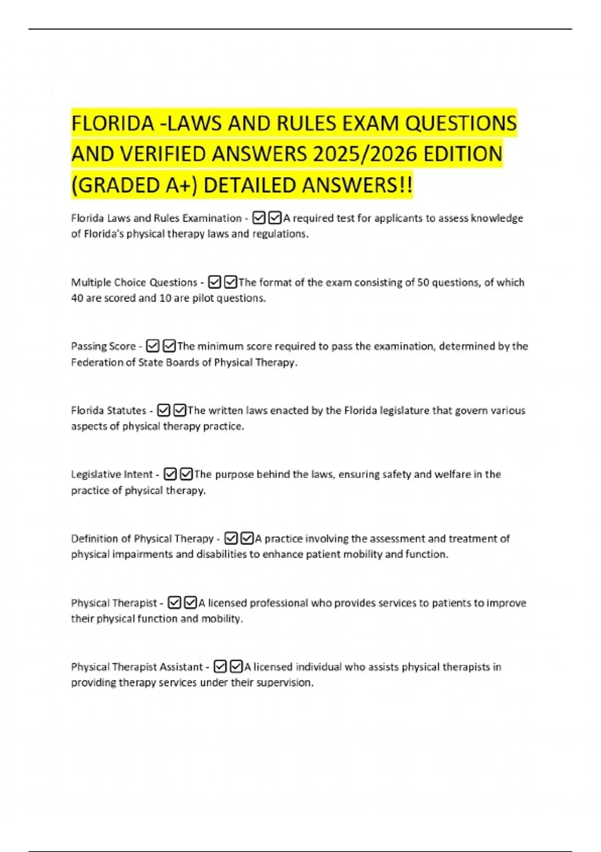 FLORIDA -LAWS AND RULES EXAM QUESTIONS AND VERIFIED ANSWERS 2025/2026 ...