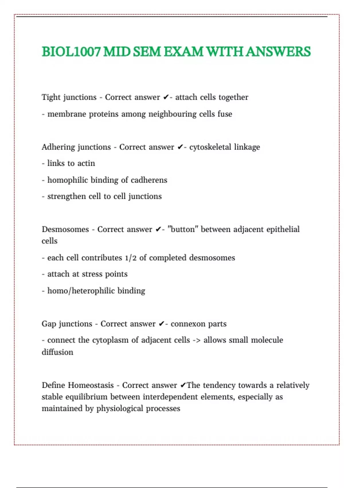BIOL1007 MID SEM EXAM WITH ANSWERS - Biology 1007/ BIO 1007 / BIOL 1007 ...