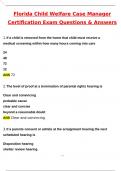 Florida Child Welfare Case Manager Certification Exam &lpar;Latest 2025 &sol; 2026 Update&rpar; Questions and Verified Answers &vert; 100&percnt; Correct &vert; Grade A&plus;