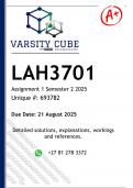 LAH3701 Assignment 1 &lpar;DETAILED ANSWERS&rpar; Semester 2 2025 - DISTINCTION GUARANTEED