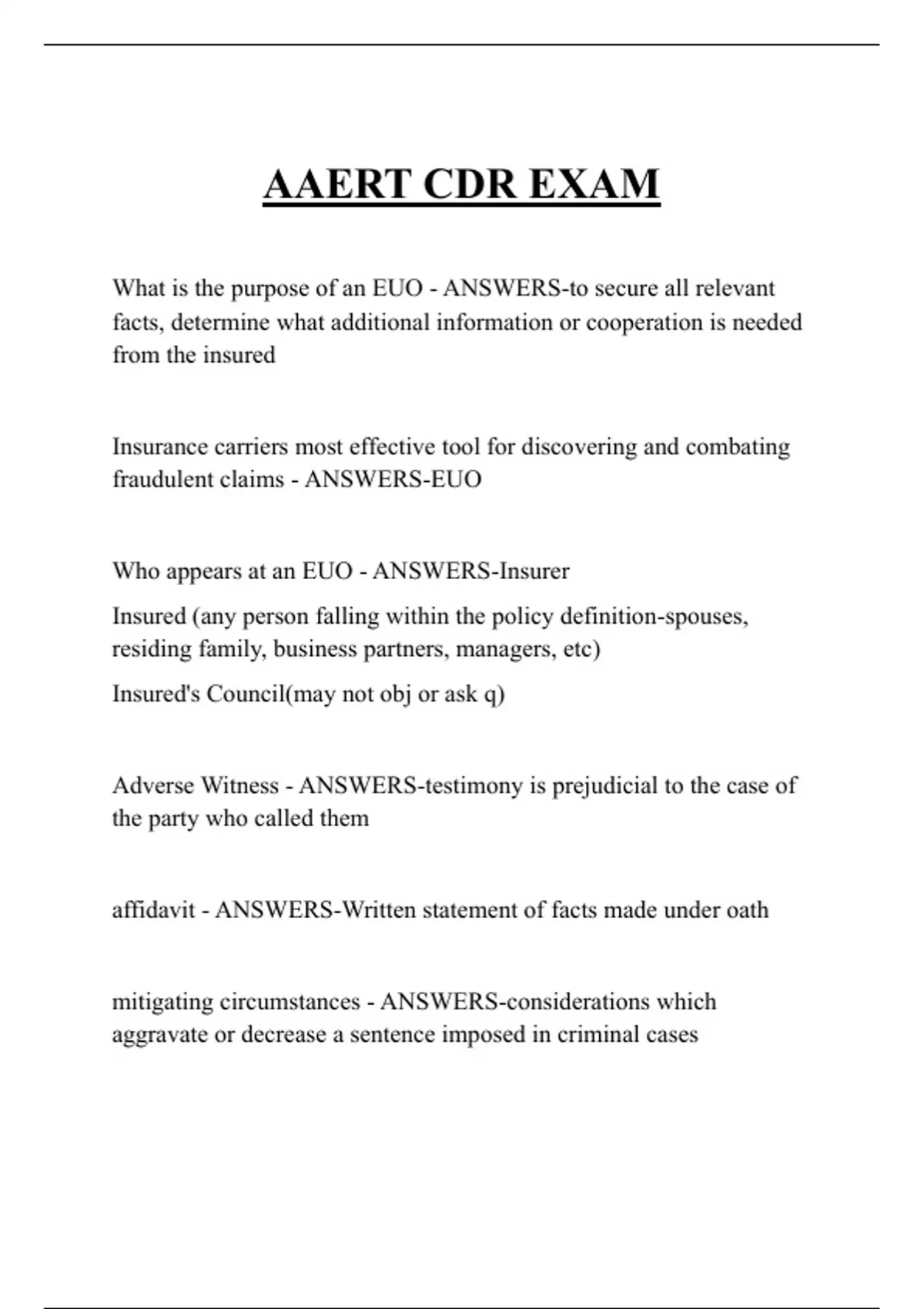 AAERT CDR EXAM QUESTIONS AND ANSWERS 2025 - AAERT CDR - Stuvia US