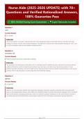 Nurse Aide &lpar;2026&sol;2027 UPDATE&rpar; with 70&plus; Questions and Verified Rationalized Answers&comma; 100&percnt; Guarantee Pass