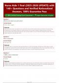 Nurse Aide 1 final &lpar;2026&sol;2027 UPDATE&rpar; with 140&plus; Questions and Verified Rationalized Answers&comma; 100&percnt; Guarantee Pass