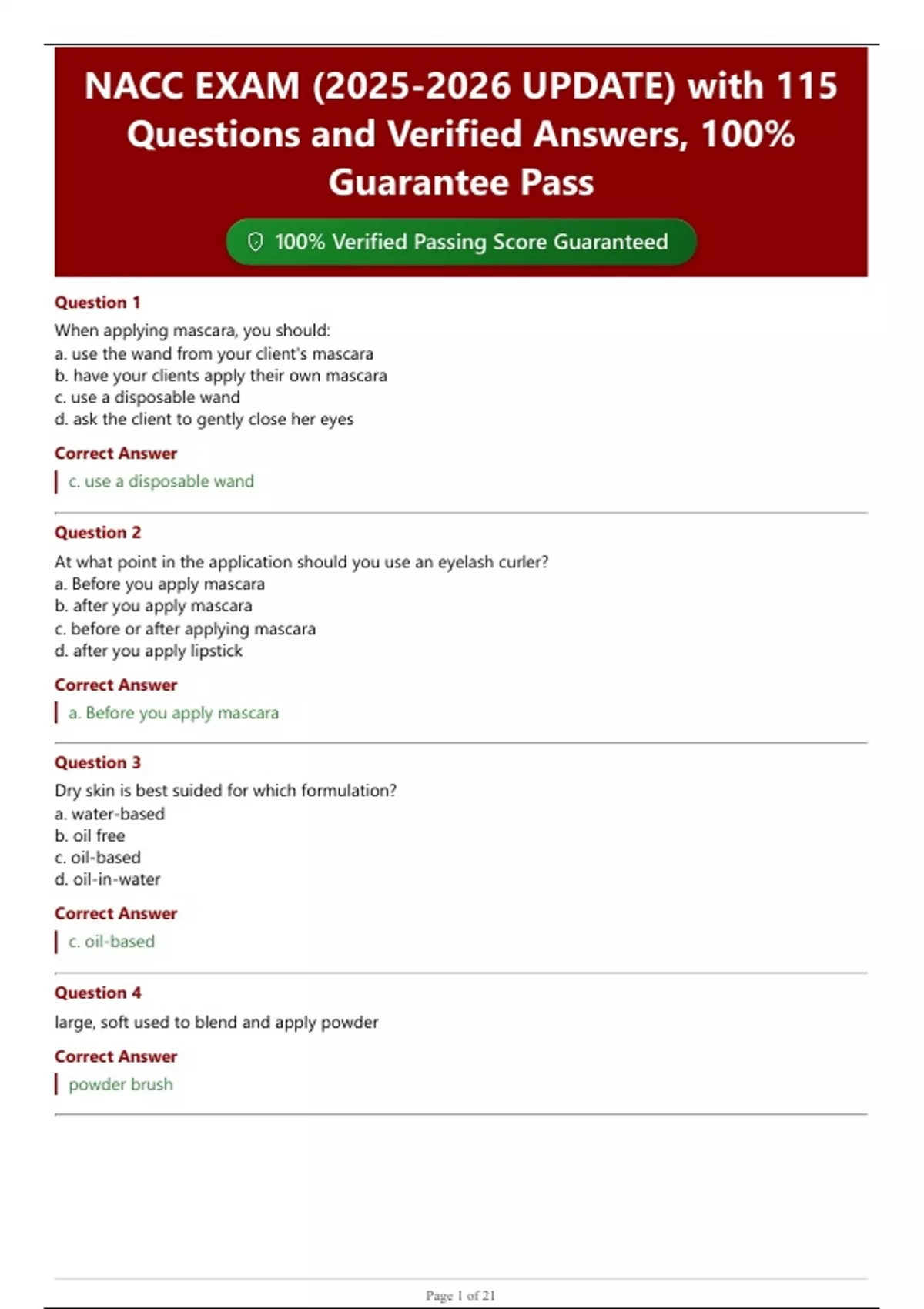 NACC EXAM ( UPDATE) with 115 Questions and Verified Answers, 100% ...