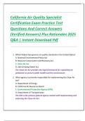 California Air Quality Specialist  Certification Exam Practice Test  Questions And Correct Answers  &lpar;Verified Answers&rpar; Plus Rationales 2025  Q&A &vert; Instant Download Pdf