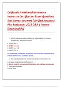 California Aviation Maintenance  Instructor Certification Exam Questions  And Correct Answers &lpar;Verified Answers&rpar;  Plus Rationales 2025 Q&A &vert; Instant  Download Pdf