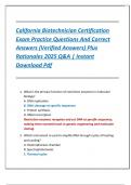 California Biotechnician Certification  Exam Practice Questions And Correct  Answers &lpar;Verified Answers&rpar; Plus  Rationales 2025 Q&A &vert; Instant  Download Pdf