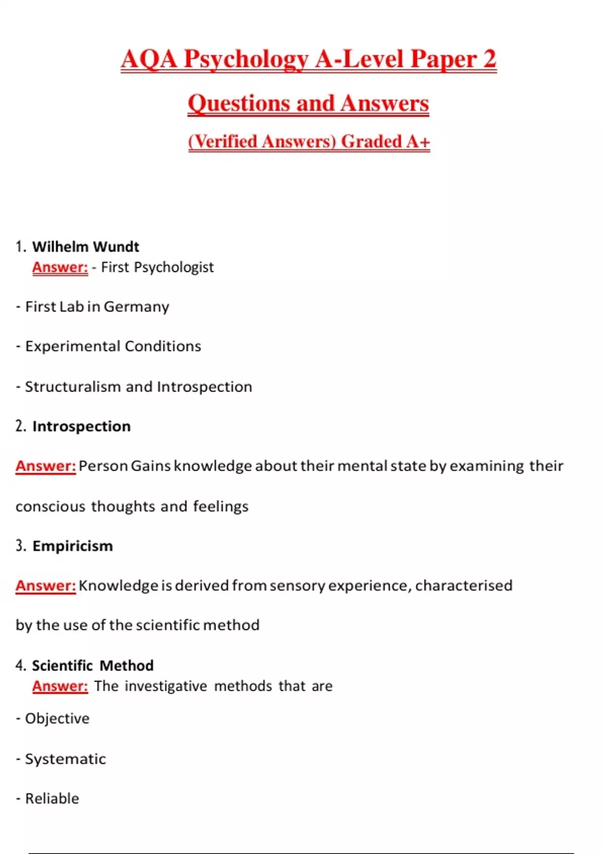 AQA Psychology A-Level Paper 2 Questions with Correct Answers Pass the ...