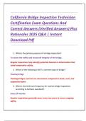 California Bridge Inspection Technician  Certification Exam Questions And  Correct Answers &lpar;Verified Answers&rpar; Plus  Rationales 2025 Q&A &vert; Instant  Download Pdf