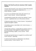 Biology 1442 Final Exam Review Questions With Complete Solutions