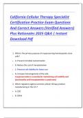 California Cellular Therapy Specialist  Certification Practice Exam Questions  And Correct Answers &lpar;Verified Answers&rpar;  Plus Rationales 2025 Q&A &vert; Instant  Download Pdf