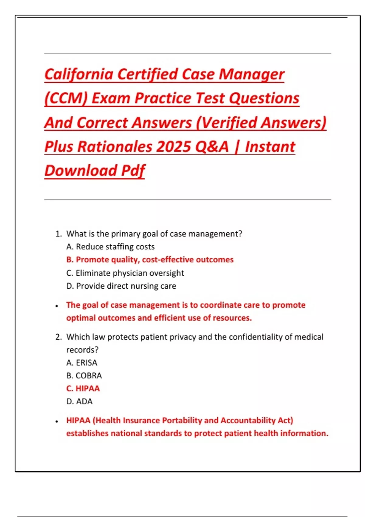 California Certified Case Manager (CCM) Exam Practice Test Questions ...