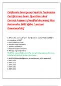 California Emergency Vehicle Technician  Certification Exam Questions And  Correct Answers &lpar;Verified Answers&rpar; Plus  Rationales 2025 Q&A &vert; Instant  Download Pdf
