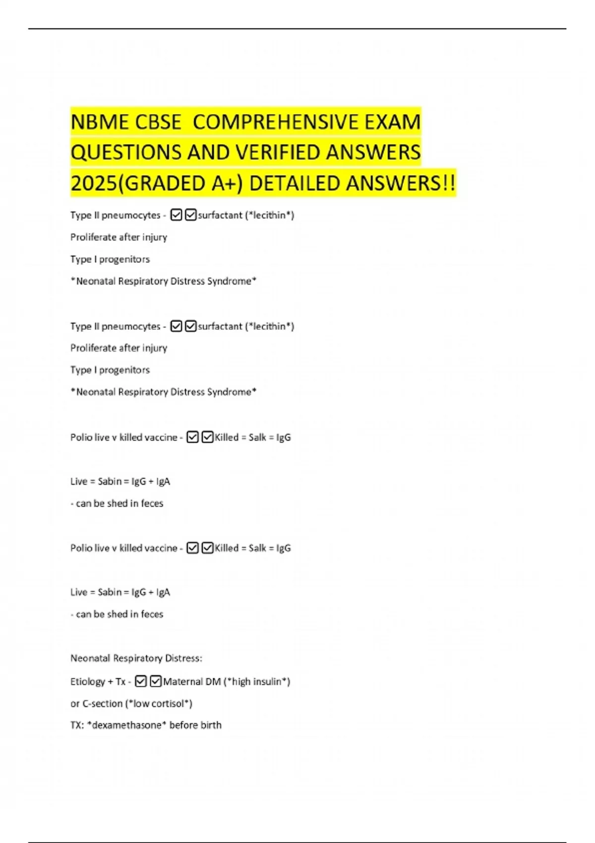 NBME CBSE COMPREHENSIVE EXAM QUESTIONS AND VERIFIED ANSWERS 2025(GRADED ...