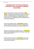 ARTHROPLASTY IOT FINAL EXAM NEWEST ACTUAL EXAM WITH COMPLETE QUESTIONS AND DETAILED ANSWERS GRADED A &vert; 100&percnt; VERIFIED