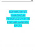 Test Bank for Biological Psychology&comma; 14th Edition latest revised update by James W&period; Kalat Graded A&plus;