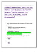 California Hydroelectric Plant Operator  Practice Exam Questions And Correct  Answers &lpar;Verified Answers&rpar; Plus  Rationales 2025 Q&A &vert; Instant  Download Pdf 