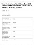 Texas Nursing Home Administrator Exam 2025 COMPLETE EXAM QUESTIONS AND ACCURATE ANSWERS &vert;ALREADY PASSED&excl;&excl;