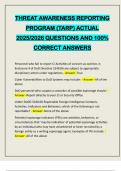 THREAT AWARENESS REPORTING PROGRAM &lpar;TARP&rpar; ACTUAL 2025&sol;2026 QUESTIONS AND 100&percnt; CORRECT ANSWERS