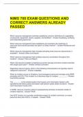 NIMS 700 EXAM QUESTIONS AND CORRECT ANSWERS ALREADY PASSED 